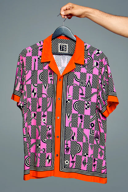 SHIRT "CHECKERS" PINK/ORANGE